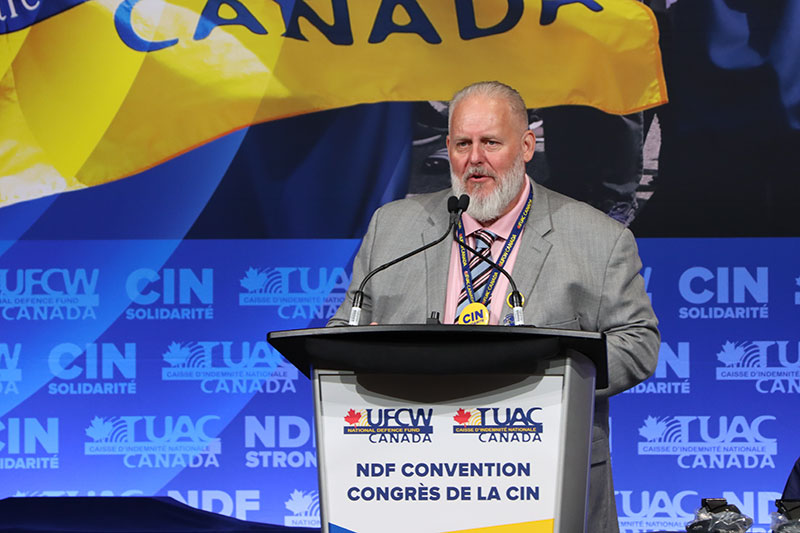 UFCW Canada National President Shawn Haggerty speaks from the podium
