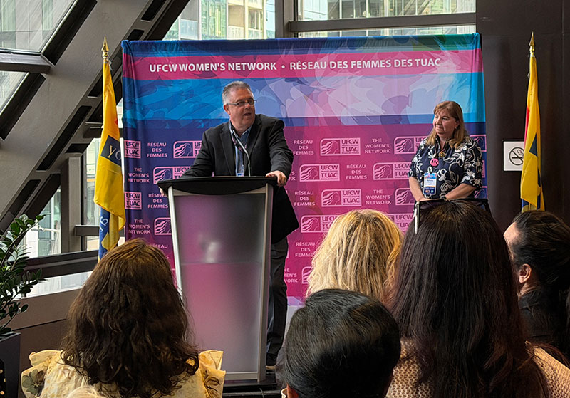 UFCW Canada National President Barry Sawyer speaks from the podium
