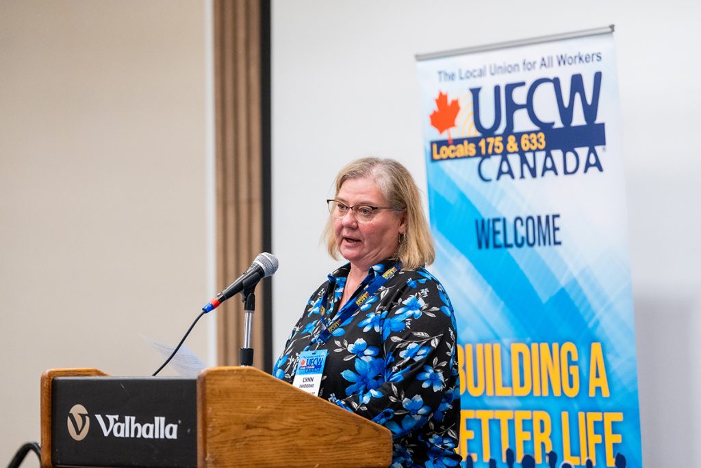 Servicing Representative Lynn Swiderski gives the land acknowledgement.
