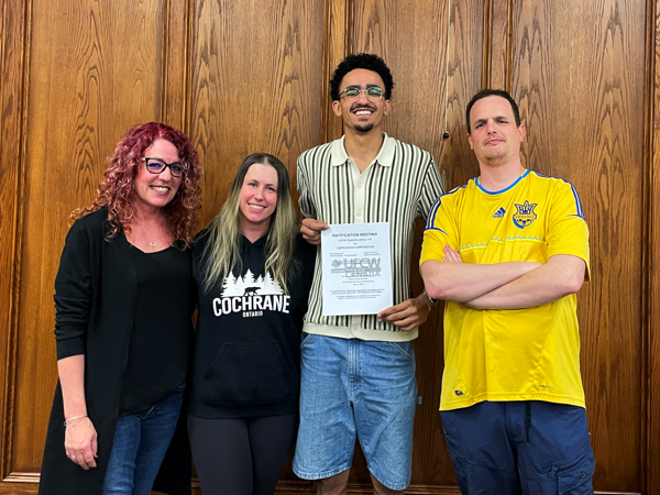 UFCW Union Negotiating Committee: Kayley Quenneville, Duran St. Pierre, Brian Thompson, and Union Representative Jennifer Hanley.