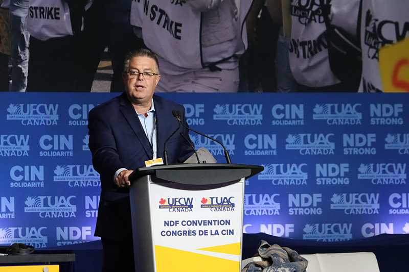 UFCW Canada National President Barry Sawyer speaks from the podium