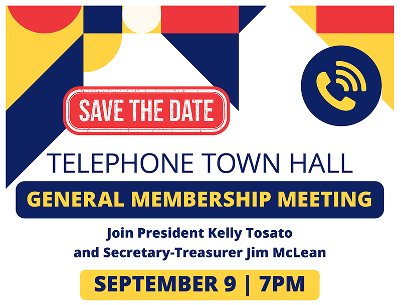 Telephone town hall general membership meeting advertisement for Sept 9, 2026 at 7 p.m.